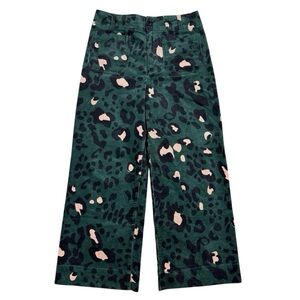 Anthropologie Maeve Colette Cropped Wide Leg Corduroy Pants Sz 28P Leopard Print